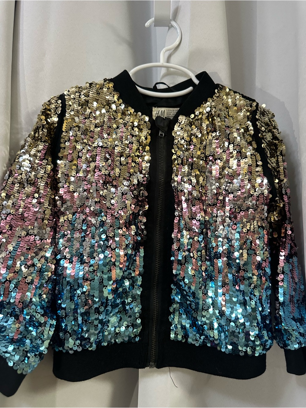 H&M Kids Sequin Bomber Jacket in Gold, Pink & Blue